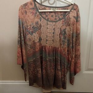 ONE WORLD Multicolor Floral Lace Blouse